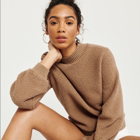 Abercrombie & Fitch tan sherpa sweatshirt Small - Picture 11 of 13